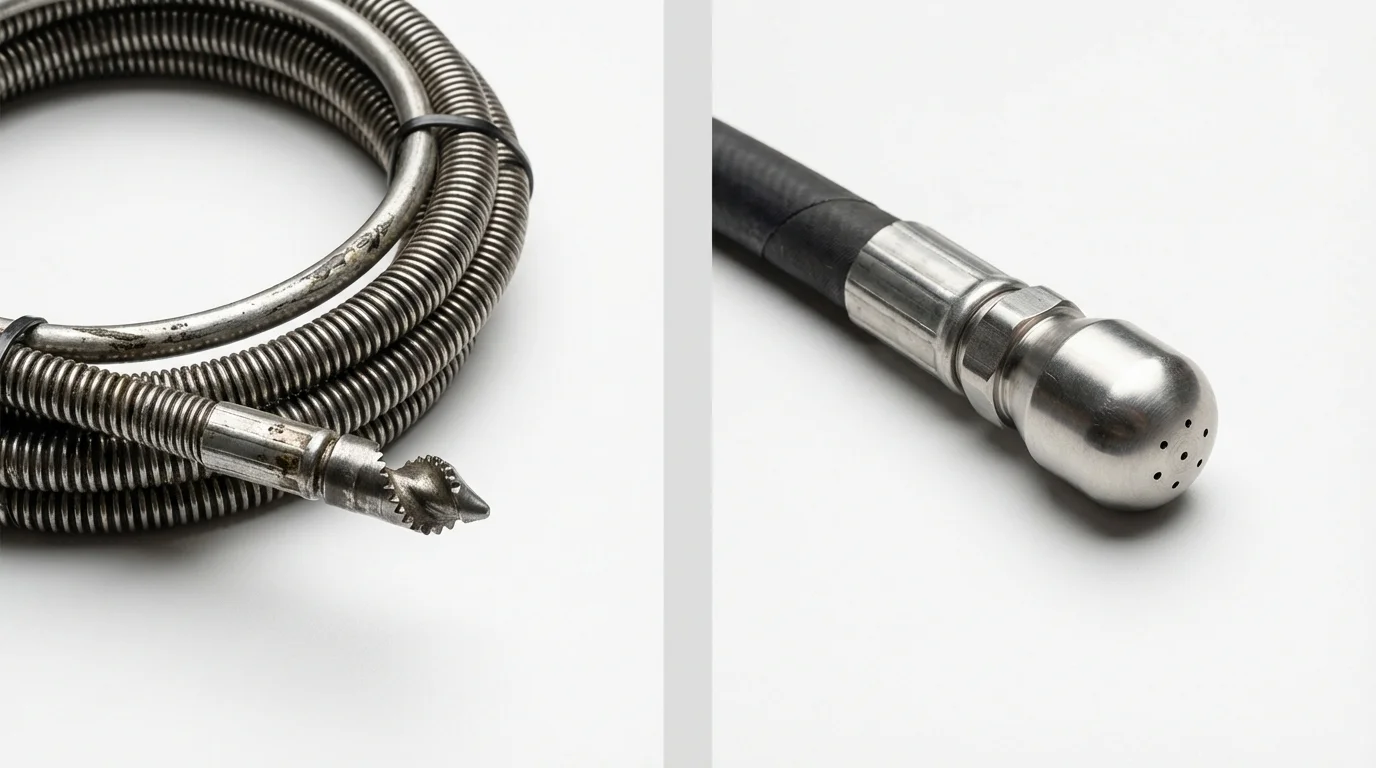 Drain snake cable and hydro jetting nozzle used for drain cleaning in Lexington, NC