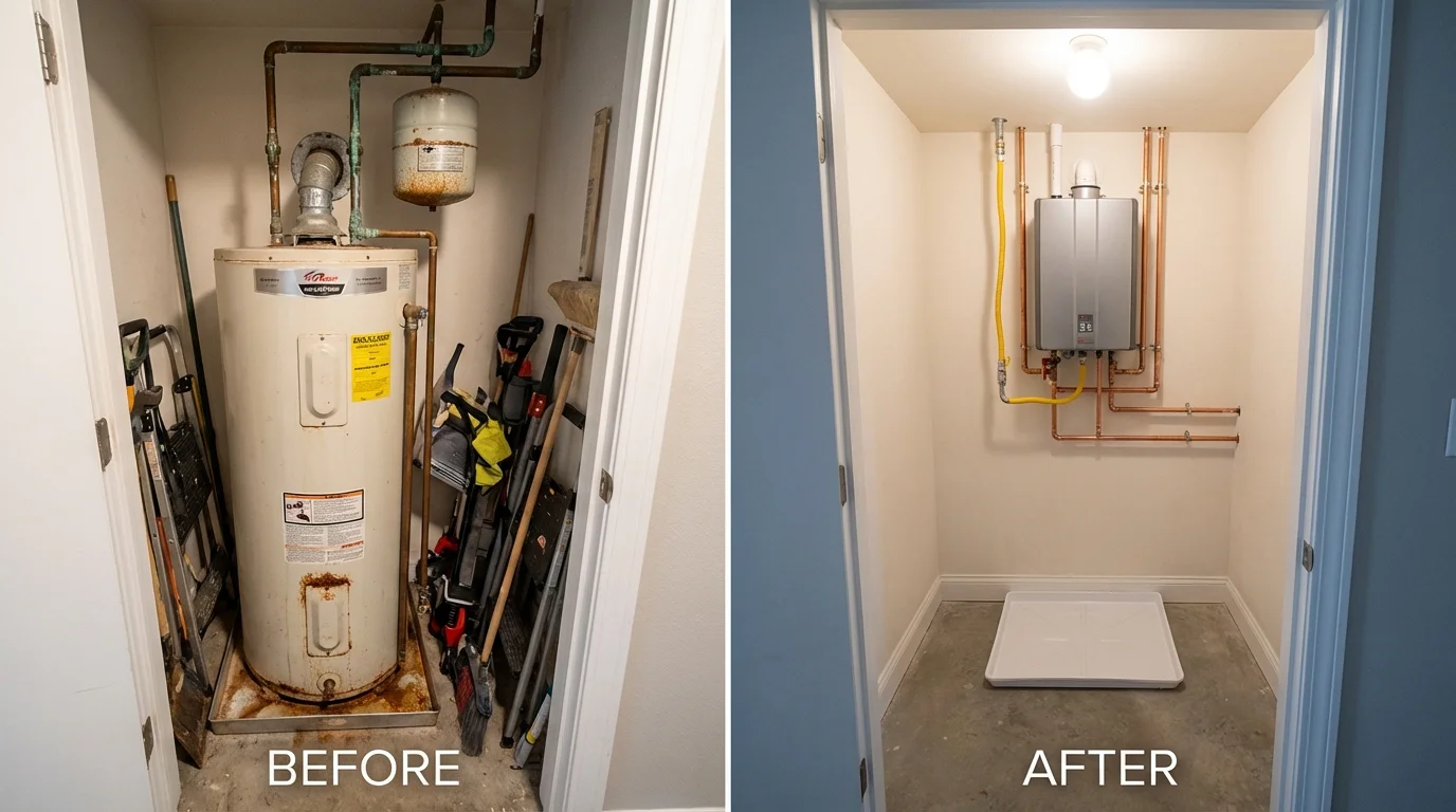 Tank water heater versus wall-mounted tankless unit comparison for Lexington, NC homeowners
