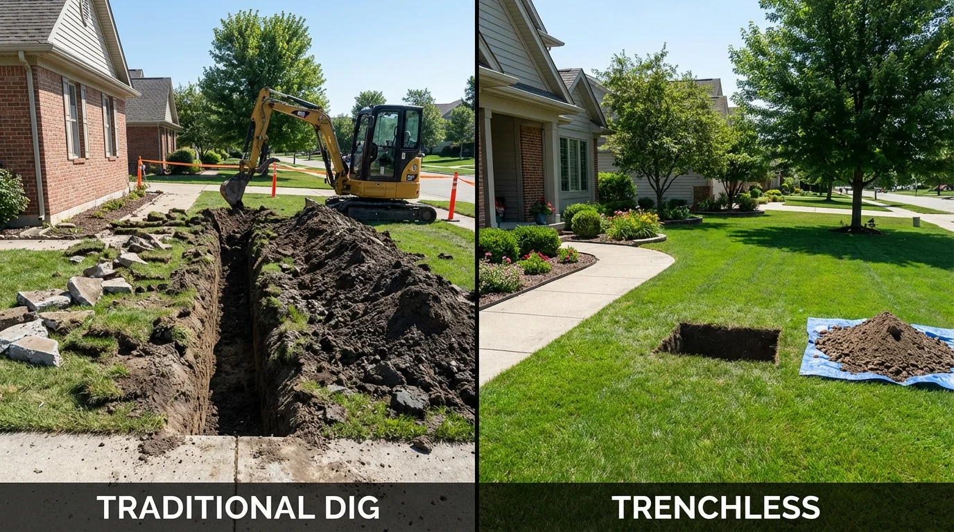 Trenchless sewer repair with minimal yard damage versus traditional excavation in Lexington, NC